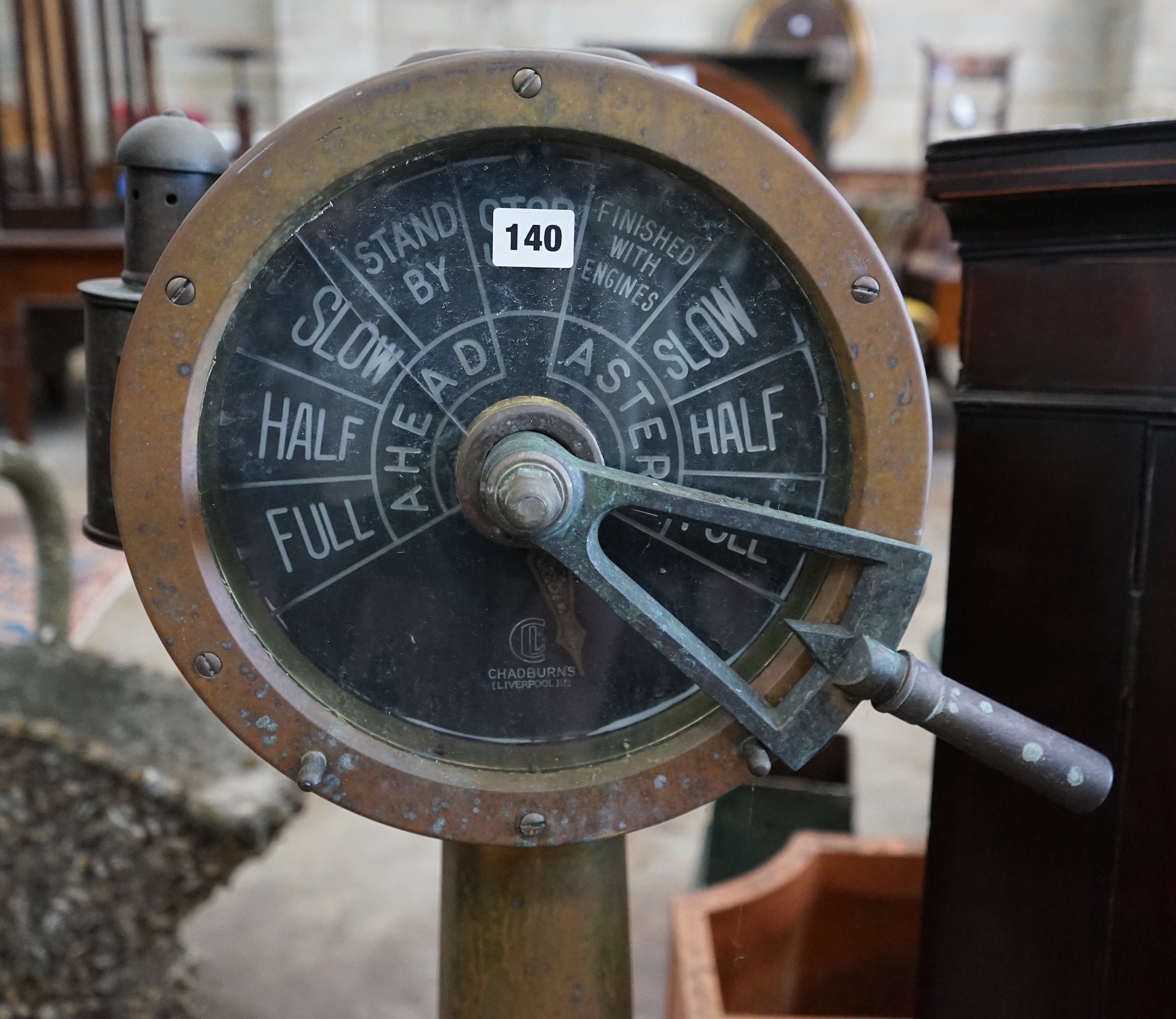 A vintage Chadburn's ships telegraph, brass cased, height 118cm